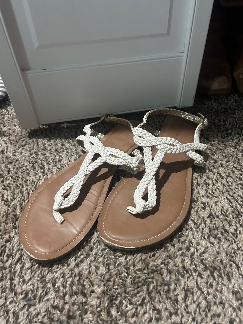Strappy White Braided Leather Sandals